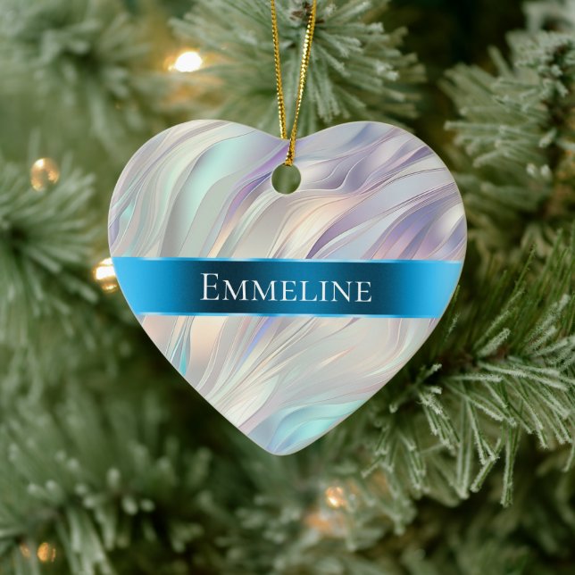 Aqua Blue Lila Pearl White Christmas Keramik Ornament (Baum)