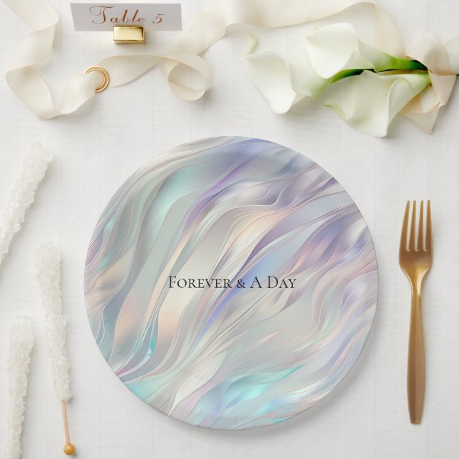 Aqua Blue Lila Pearl White Wedding Pappteller (Hochzeit)