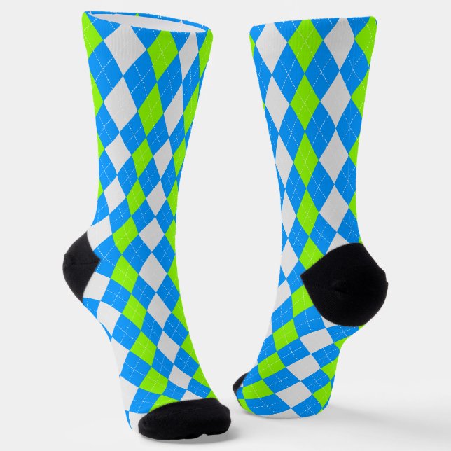 AQUA BLUE & LIME GREEN Raute Muster Socken (Gewinkelt)