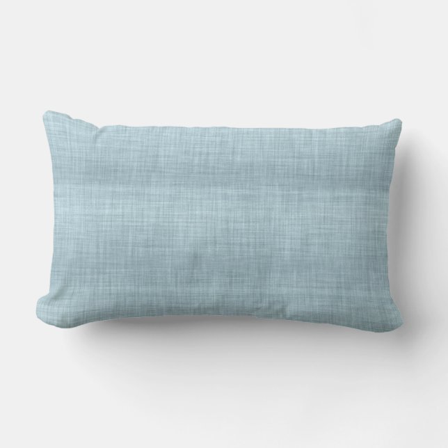Aqua Blue Linen Texture Lumbar Coussin (Recto)