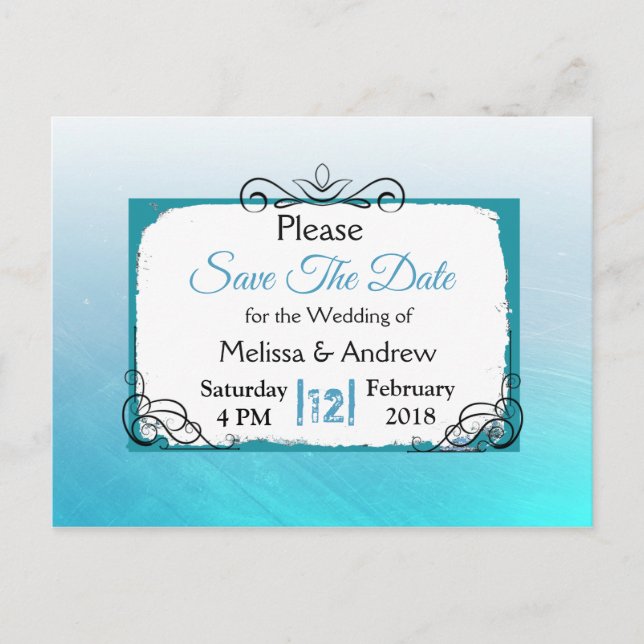 Aqua Blue Mandala Wedding Save the Date Ankündigungspostkarte (Vorderseite)