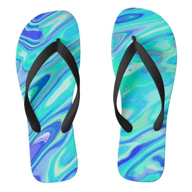 Aqua Blue Marble Textur Abstrakt Flüssig Muster Flip Flops (Fußbett)