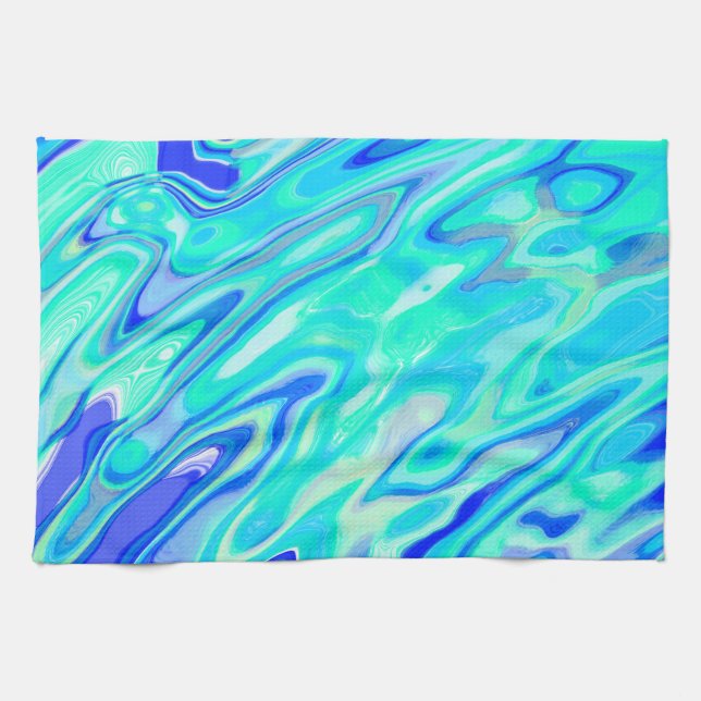 Aqua Blue Marble Textur Abstrakt Flüssig Muster Geschirrtuch (Horizontal)
