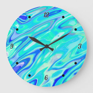 Aqua Blue Marble Textur Abstrakt Flüssig Muster Große Wanduhr