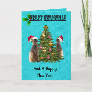 Aqua Blue Meerkat Merry Christmas Card Karte