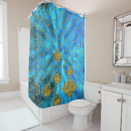 Aqua Blue Mermaid Scales mit goldenem Glitzer Duschvorhang