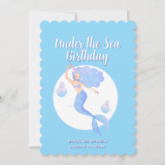 Aqua Blue Mermaid Theme Kindergeburtstag Party Einladung