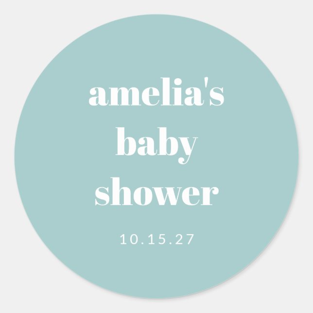 Aqua Blue Minimalistische Niedliche Babydusche Runder Aufkleber (Vorderseite)