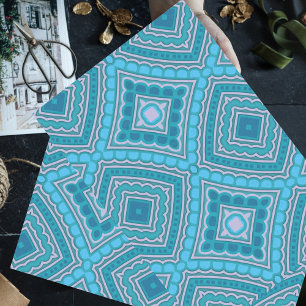 Aqua Blue Mint Aquamarin Türkis Ethnic Boho Muster Seidenpapier