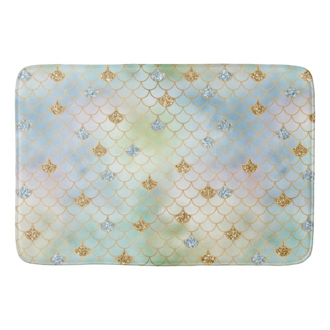 Aqua Blue Mint Gold Glitzer Mermaid Badematte (Vorderseite)