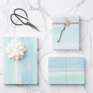 Aqua Blue Mint White Water color Ocean Stripes   Geschenkpapier Set