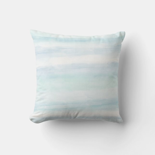 Aqua Blue Minze White Watercolor Streifen Kissen (Vorderseite)