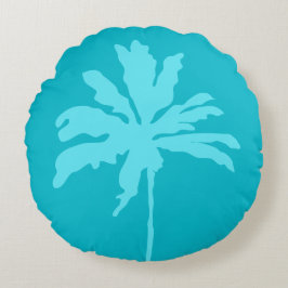 Aqua Blue Modern Tropical Palm Tree Summer Zuhause Rundes Kissen