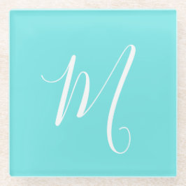 Aqua Blue Monogram Initial Glasuntersetzer