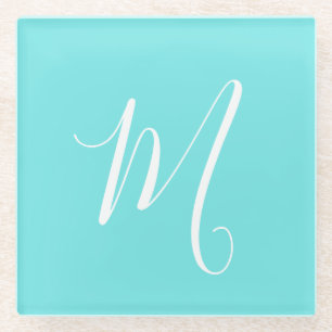 Aqua Blue Monogram Initial Glasuntersetzer