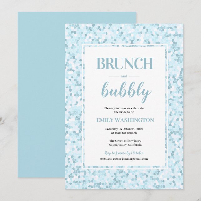 Aqua Blue Mosaic Brunch & Bubbly Invitation (Devant / Derrière)