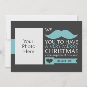 Aqua Blue Mustache Weihnachts-Foto Feiertagskarte