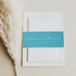 Aqua Blue Names and Wedding Date Einladungsbanderole