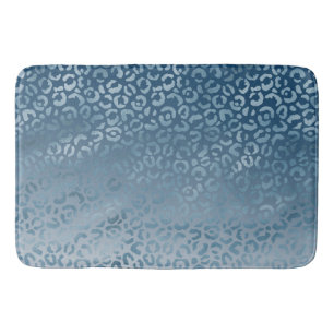Aqua Blue Navy Ombre Leopard Print Badematte