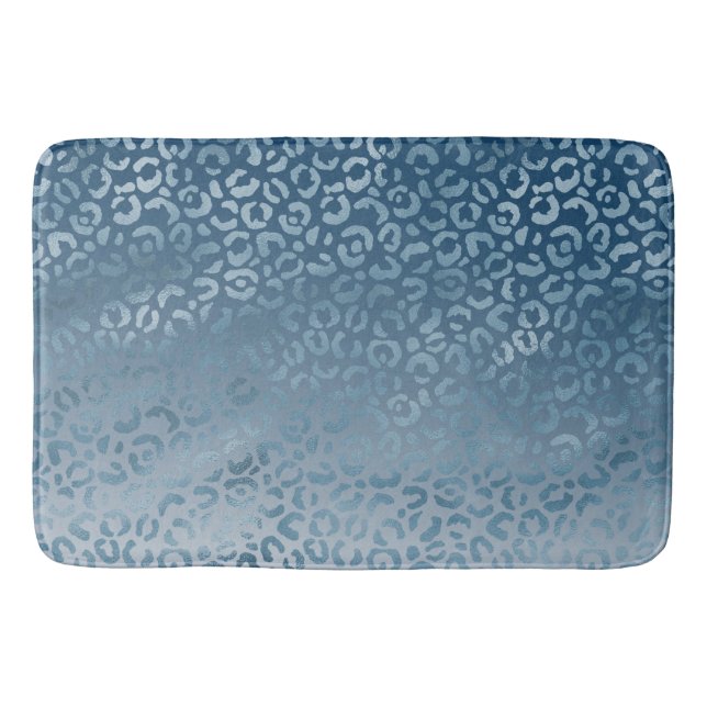 Aqua Blue Navy Ombre Leopard Print Badematte (Vorderseite)