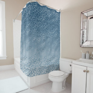 Aqua Blue Navy Ombre Leopard Print Duschvorhang