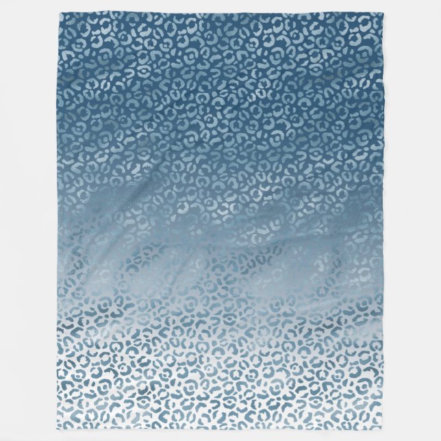 Aqua Blue Navy Ombre Leopard Print Fleecedecke (Vorderseite)