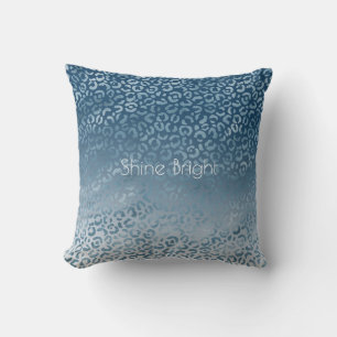 Aqua Blue Navy Ombre Leopard Print Kissen