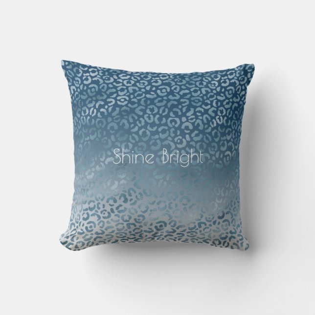 Aqua Blue Navy Ombre Leopard Print Kissen (Vorderseite)