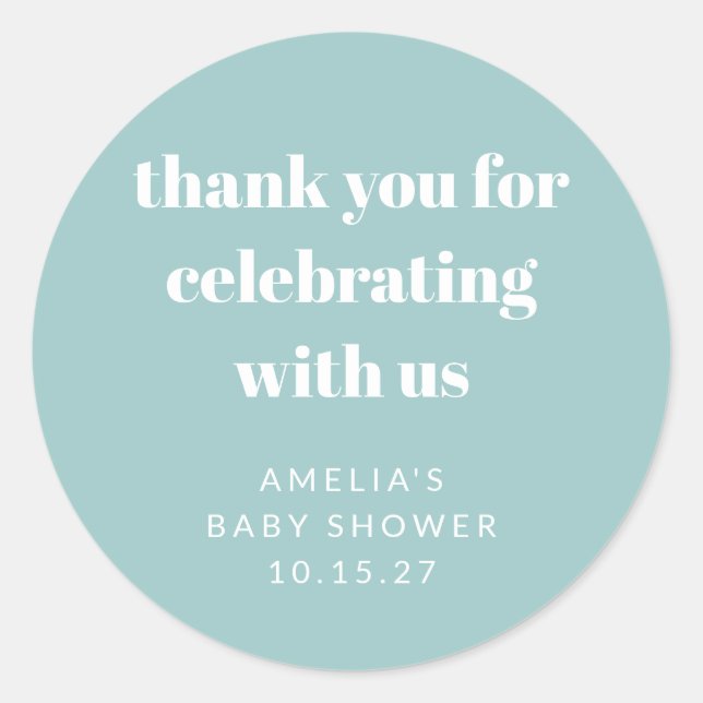 Aqua Blue Niedlich Custom Baby Dusche Vielen Dank Runder Aufkleber (Vorderseite)