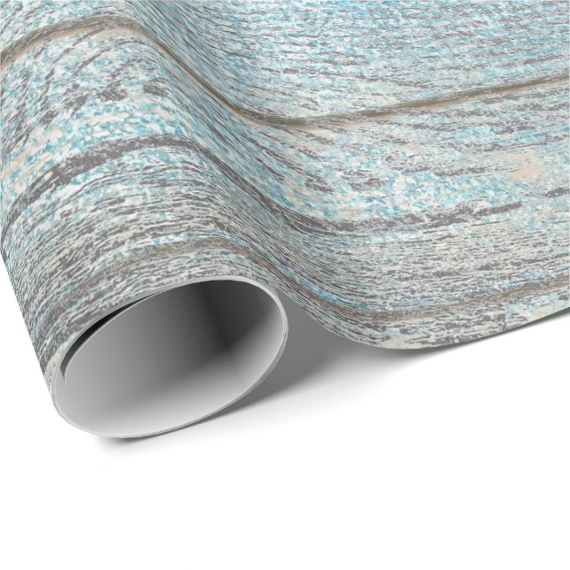 Aqua Blue Ocean Grungy Silver Gray Wood Rustikal Geschenkpapier (Rolleneckpunkt)