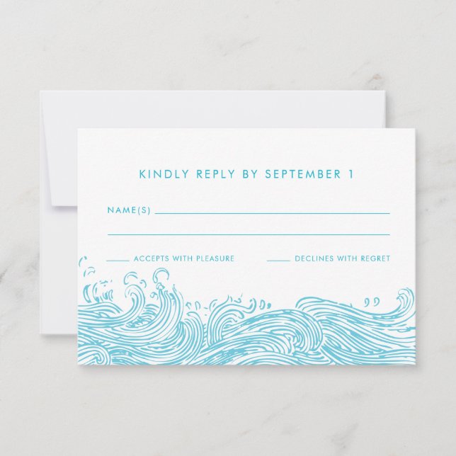 Aqua Blue Ocean Waves Beach Hochzeit RSVP Karte (Vorderseite)