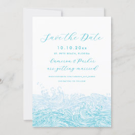 Aqua Blue Ocean Waves Beach Hochzeit Save the Date