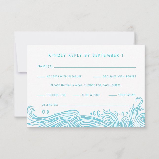 Aqua Blue Ocean Waves Meetingoptionen Beach Hochze RSVP Karte (Vorderseite)