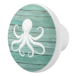 Aqua Blue Octopus Imitats Wood Nautical Drawer Kno Keramikknauf