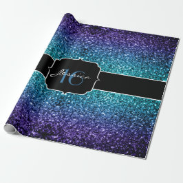 Aqua blue Ombre Glitzer Glitzern Sweet 16 Geschenkpapier