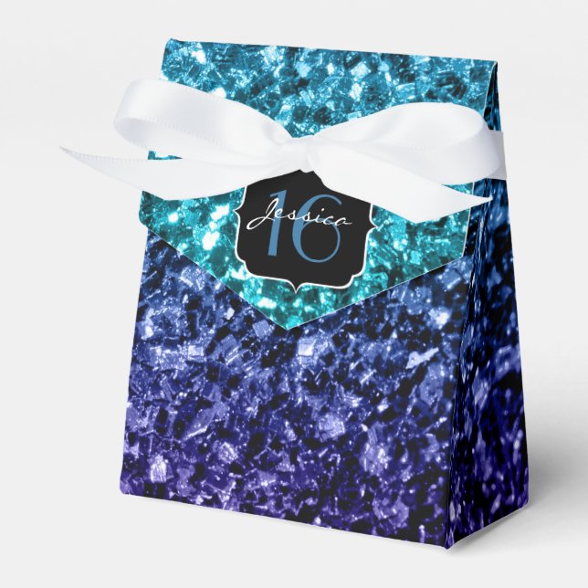 Aqua blue Ombre Glitzer Glitzern Sweet 16 Geschenkschachtel (Vorderseite)