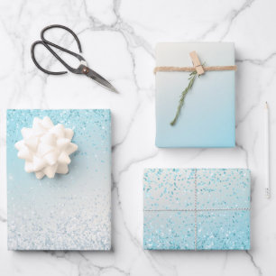 Aqua Blue Ombre Glitzy Sparkle Glitzer Geschenkpapier Set