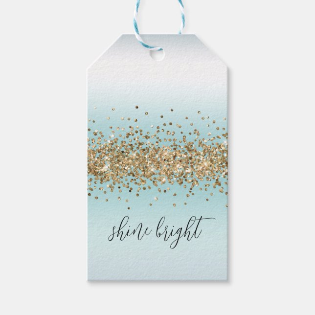 Aqua Blue Ombre Gold Glitzy Sparkle Geschenkanhänger (Vorderseite)