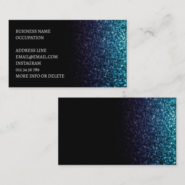 Aqua blue Ombre Imitate Glitzer funkeln schwarz el Visitenkarte (Vorne/Hinten)