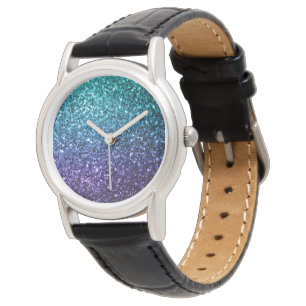 Aqua blue Ombre Imitate Glitzer Glitzern Armbanduhr