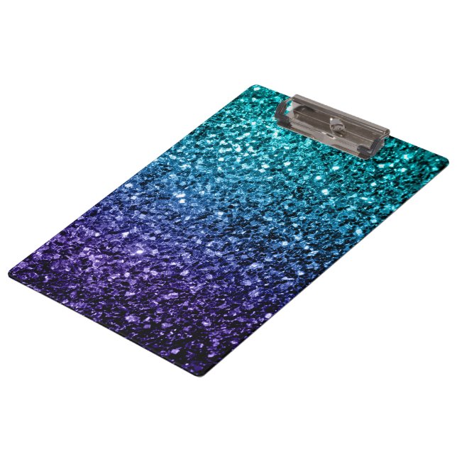 Aqua blue Ombre Imitate Glitzer Glitzern Klemmbrett (Schrägansicht)