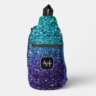Aqua Blue ombre Imitate Glitzer Glitzern Monogram Crossbody Bag