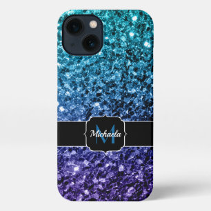 Aqua Blue ombre Imitate Glitzer Glitzern Monogram iPhone Hülle
