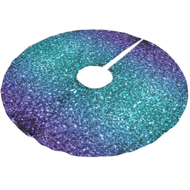 Aqua blue Ombre Imitate Glitzer Glitzern Polyester Weihnachtsbaumdecke (Schrägansicht)