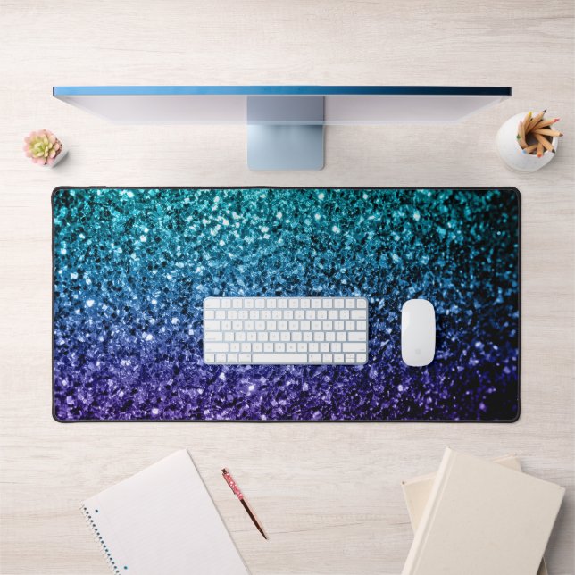 Aqua blue ombre Imitate Glitzer Glitzern Schreibtischunterlage (Büro 1)