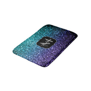 Aqua blue Ombre Imitats Glitzer Glitzern Monogram Badematte