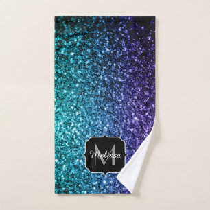 Aqua blue Ombre Imitats Glitzer Glitzern Monogram Badhandtuch Set