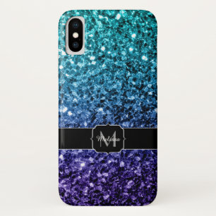 Aqua blue Ombre Imitats Glitzer Glitzern Monogram iPhone X Hülle