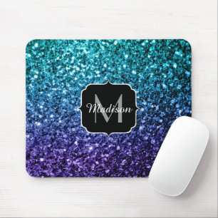 Aqua blue Ombre Imitats Glitzer Glitzern Monogram Mousepad