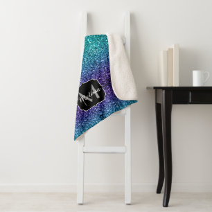 Aqua blue Ombre Imitats Glitzer Glitzern Monogram Sherpadecke